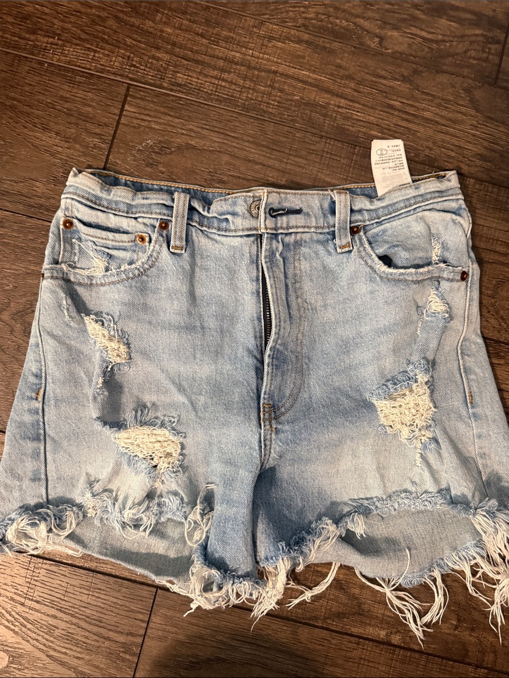 Abercrombie & Fitch Light Wash Distressed Denim Cutoff Shorts
